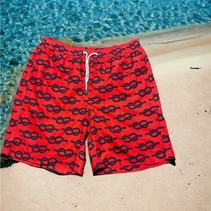 Neiman Marcus Swim Trunks Men’s XL Red Blue Colorful Lined Drawstring Pockets